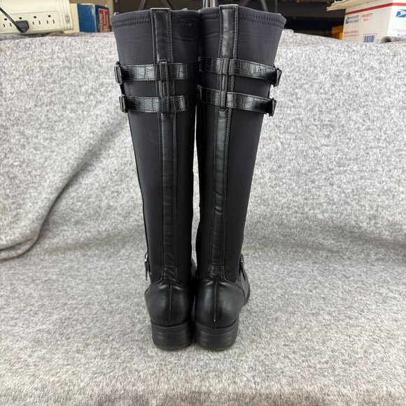 ✅Womens 9M Nicole Tess Black Knee-High Riding Boots Side-Zip Double Buckle Strap - Picture 8 of 13